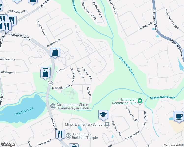 map of restaurants, bars, coffee shops, grocery stores, and more near 1020 Heritage Valley Road in Norcross