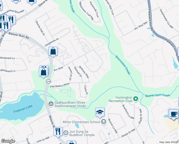map of restaurants, bars, coffee shops, grocery stores, and more near 1020 Heritage Valley Road in Norcross