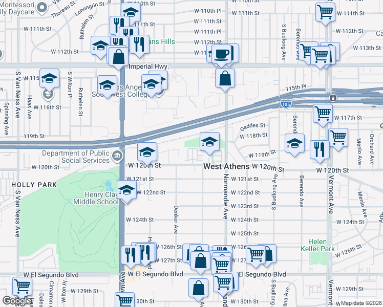 map of restaurants, bars, coffee shops, grocery stores, and more near 1629 Bruin Street in Los Angeles