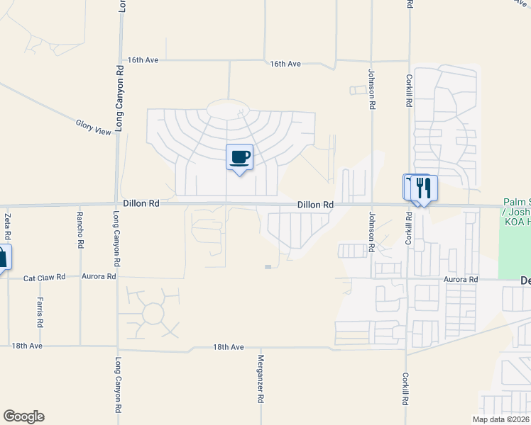 map of restaurants, bars, coffee shops, grocery stores, and more near 69525 5th Street in Desert Hot Springs