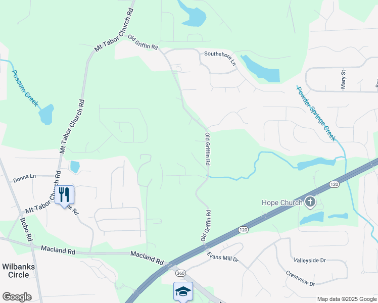 map of restaurants, bars, coffee shops, grocery stores, and more near 890 Old Griffin Road in Dallas