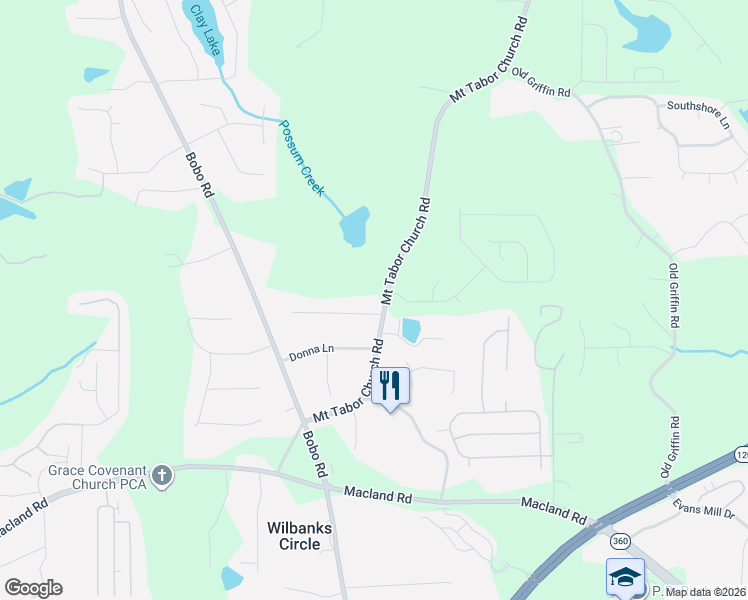 map of restaurants, bars, coffee shops, grocery stores, and more near 553 Mount Tabor Church Road in Dallas