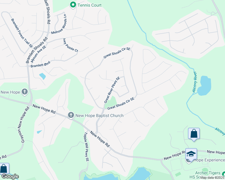 map of restaurants, bars, coffee shops, grocery stores, and more near 1118 Low Water Way Southeast in Lawrenceville