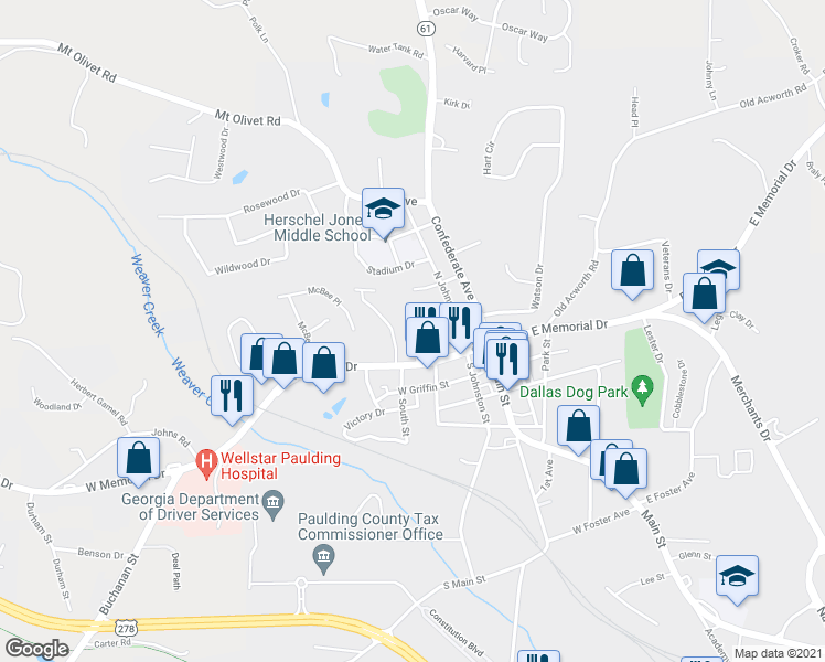 map of restaurants, bars, coffee shops, grocery stores, and more near 101 Butler Place in Dallas