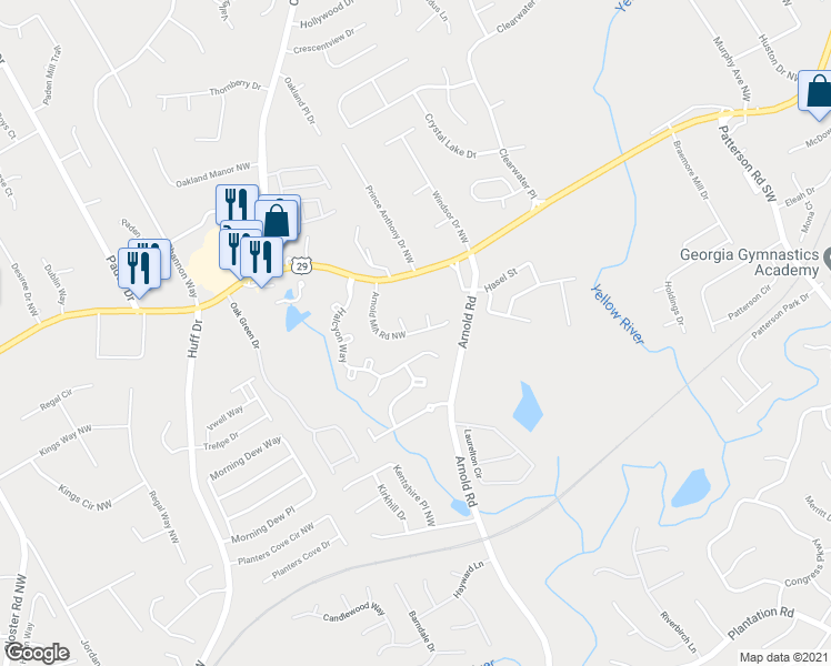 map of restaurants, bars, coffee shops, grocery stores, and more near 2230 Arnold Mill Road Northwest in Lawrenceville