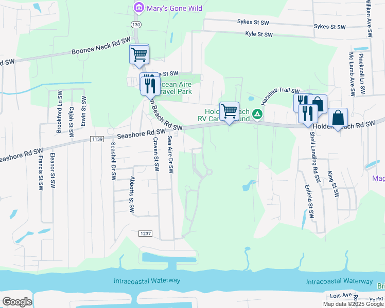map of restaurants, bars, coffee shops, grocery stores, and more near Sable Oak Cir SW in Brunswick