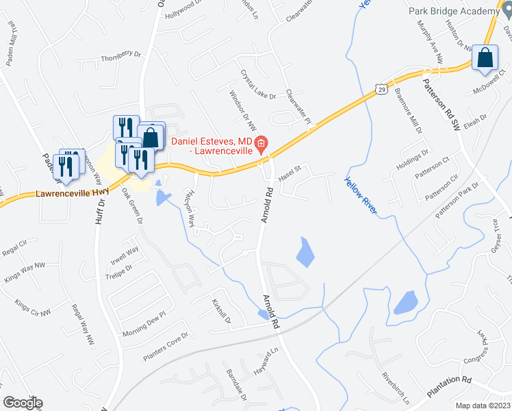 map of restaurants, bars, coffee shops, grocery stores, and more near 2260 Arnold Mill Road Northwest in Lawrenceville