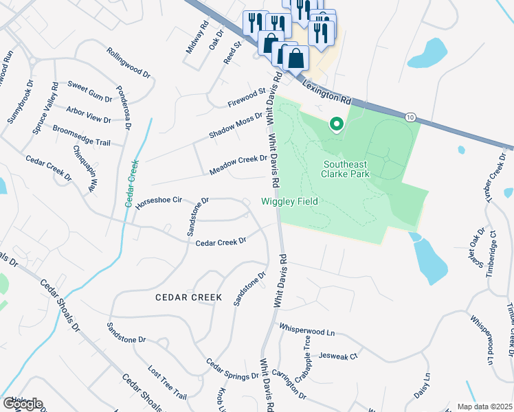 map of restaurants, bars, coffee shops, grocery stores, and more near 100 Sandstone Court in Athens