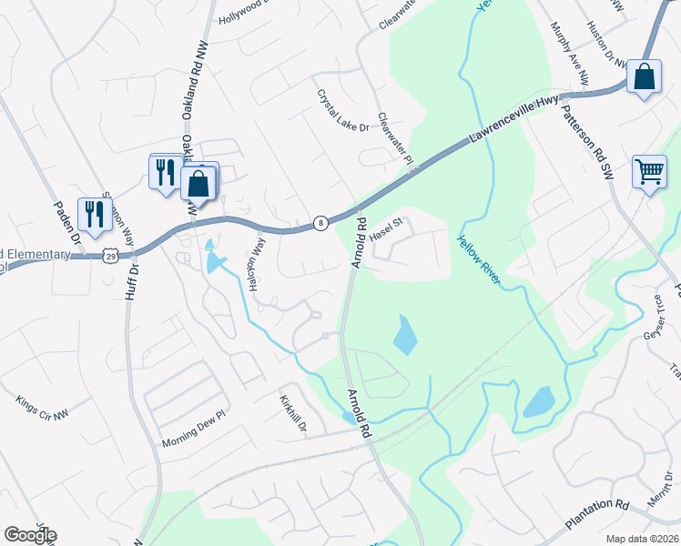 map of restaurants, bars, coffee shops, grocery stores, and more near 2260 Arnold Mill Road Northwest in Lawrenceville