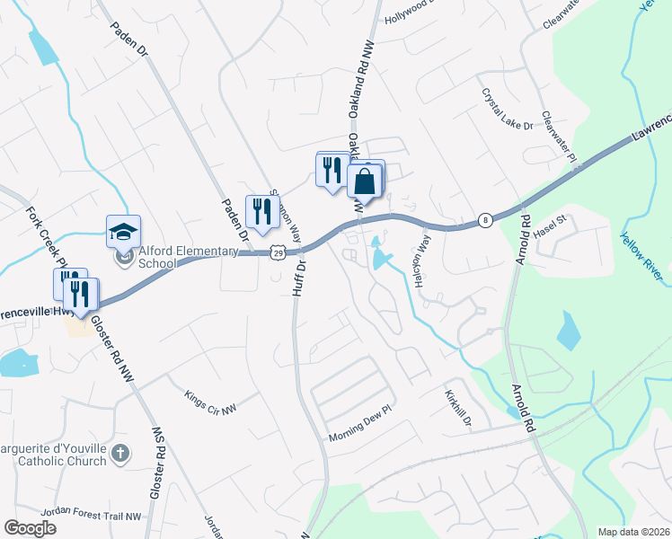 map of restaurants, bars, coffee shops, grocery stores, and more near 2346 Lawrenceville Highway in Lawrenceville