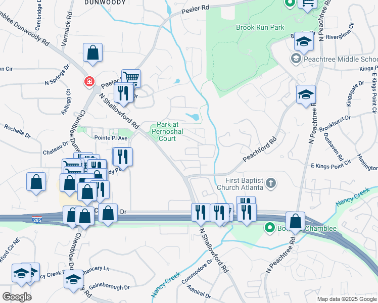 map of restaurants, bars, coffee shops, grocery stores, and more near 2029 Pernoshal Court in Dunwoody
