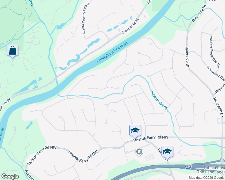 map of restaurants, bars, coffee shops, grocery stores, and more near 80 Mountain Creek Trce Northwest in Atlanta