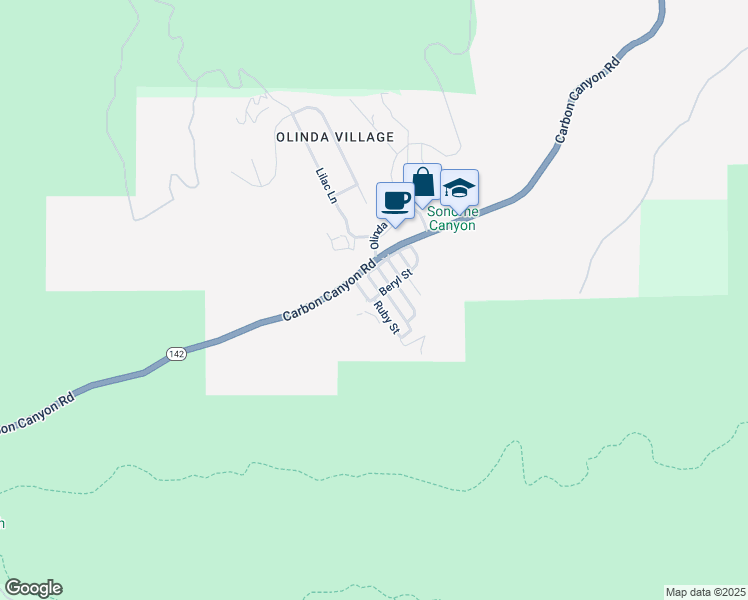 map of restaurants, bars, coffee shops, grocery stores, and more near Ruby Street in Brea