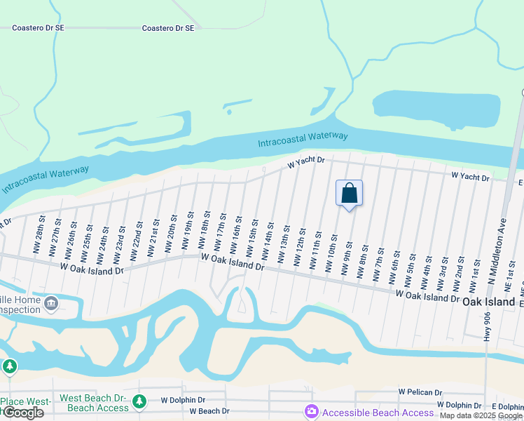 map of restaurants, bars, coffee shops, grocery stores, and more near 132 Northwest 15th Street in Oak Island