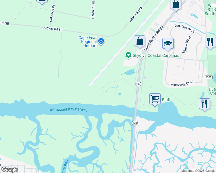 map of restaurants, bars, coffee shops, grocery stores, and more near 3100 Marsh Grove Lane in Southport