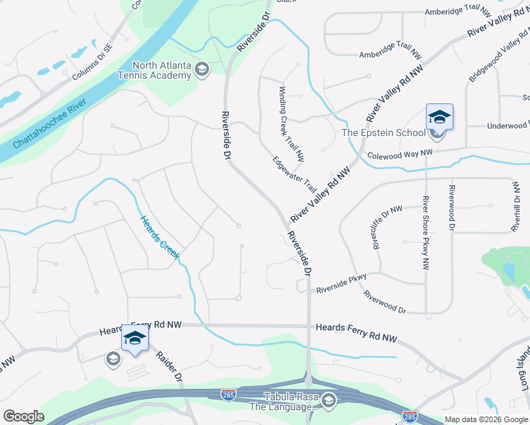map of restaurants, bars, coffee shops, grocery stores, and more near 6244 Riverside Drive in Atlanta