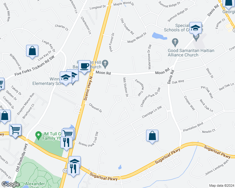 map of restaurants, bars, coffee shops, grocery stores, and more near 512 Watercourse Way in Lawrenceville