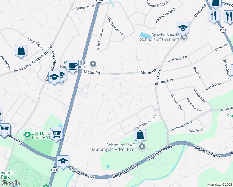 map of restaurants, bars, coffee shops, grocery stores, and more near 810 Mill Station Drive Southwest in Lawrenceville
