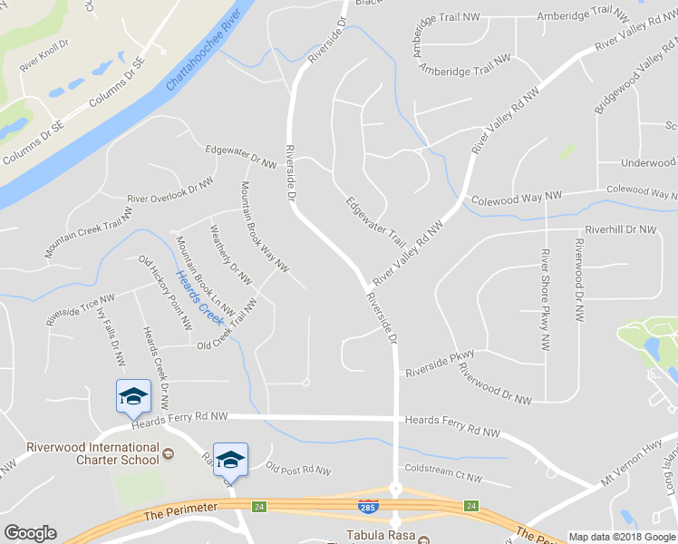 map of restaurants, bars, coffee shops, grocery stores, and more near 6244 Riverside Drive in Atlanta