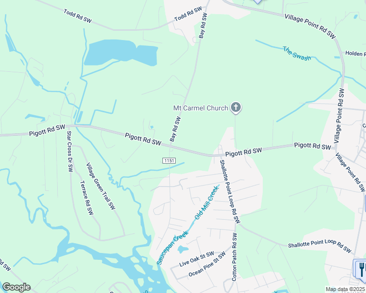 map of restaurants, bars, coffee shops, grocery stores, and more near 4368 Pigott Road Southwest in Shallotte
