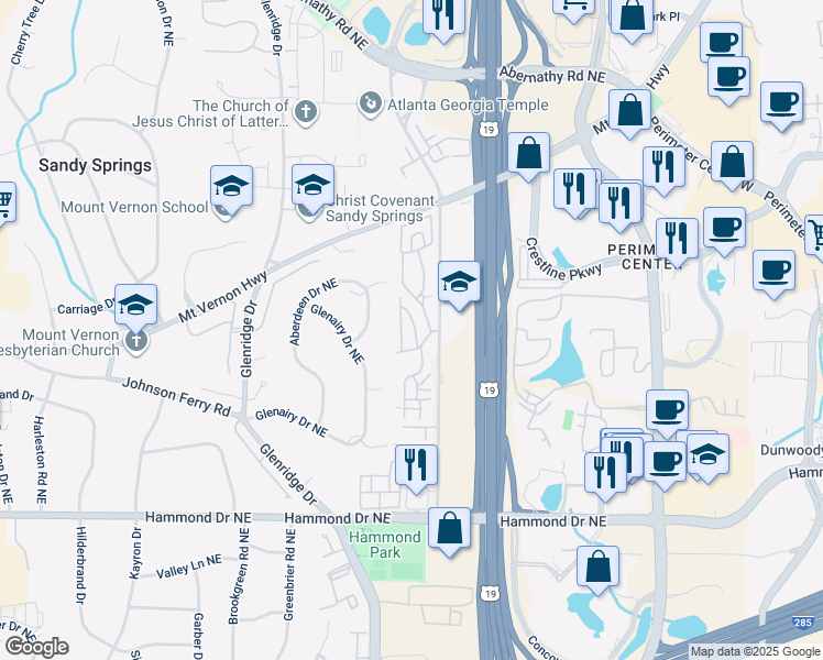 map of restaurants, bars, coffee shops, grocery stores, and more near 360 The Chace Northeast in Atlanta