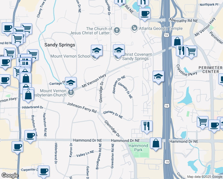 map of restaurants, bars, coffee shops, grocery stores, and more near 5825 Glenridge Drive in Atlanta