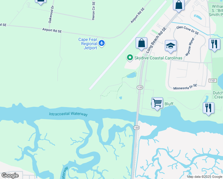 map of restaurants, bars, coffee shops, grocery stores, and more near 3100 Marsh Grove Lane in Southport