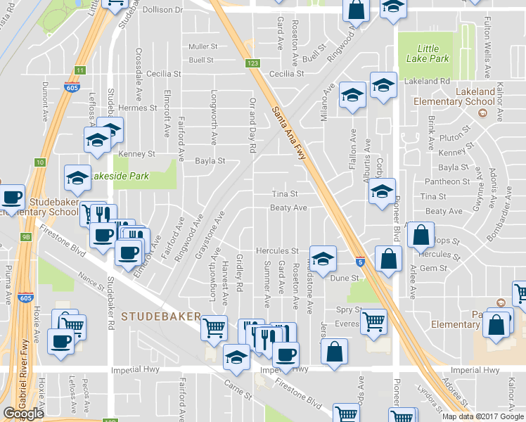 map of restaurants, bars, coffee shops, grocery stores, and more near 11803 Summer Avenue in Norwalk