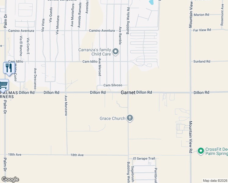 map of restaurants, bars, coffee shops, grocery stores, and more near 67325 Camino Silvoso in Desert Hot Springs