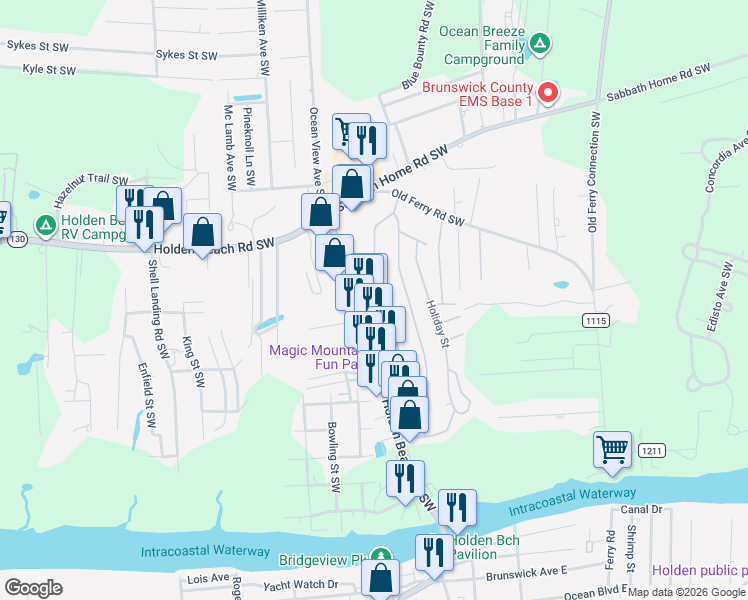 map of restaurants, bars, coffee shops, grocery stores, and more near 2949-3003 Fulford Avenue Southwest in Supply