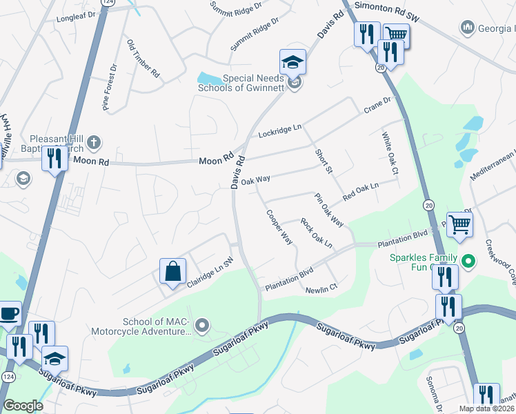 map of restaurants, bars, coffee shops, grocery stores, and more near 843 Cooper Way in Lawrenceville