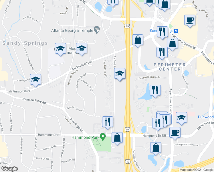 map of restaurants, bars, coffee shops, grocery stores, and more near 360 The Chace Northeast in Atlanta
