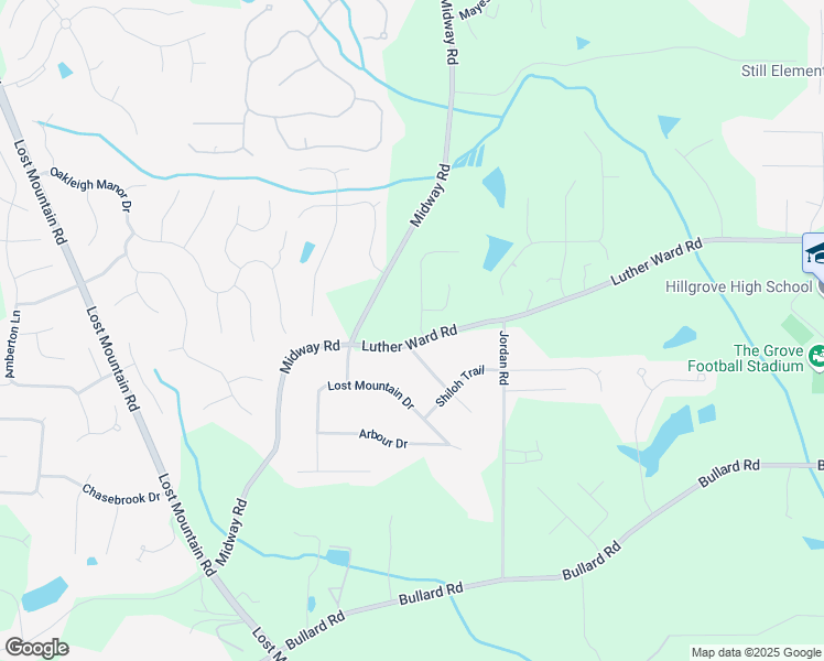 map of restaurants, bars, coffee shops, grocery stores, and more near 1150 Sweet Mia Lane in Powder Springs