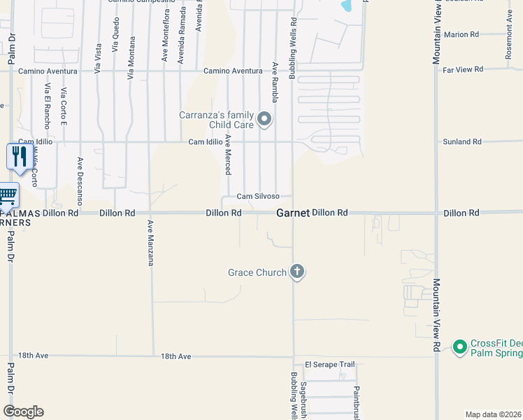 map of restaurants, bars, coffee shops, grocery stores, and more near 67325 Camino Silvoso in Desert Hot Springs