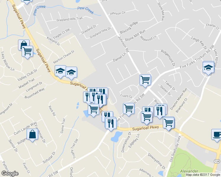 map of restaurants, bars, coffee shops, grocery stores, and more near 710 Summerstone Lane in Lawrenceville