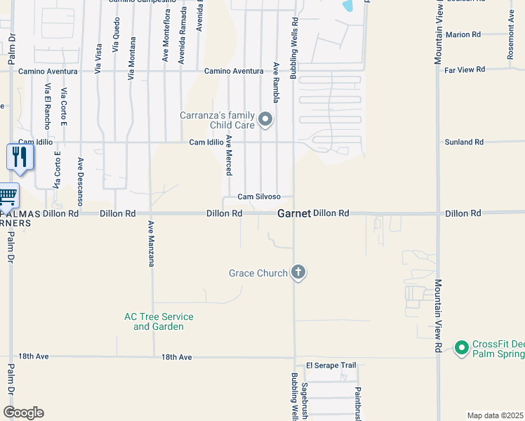 map of restaurants, bars, coffee shops, grocery stores, and more near Dillon Road in Desert Hot Springs
