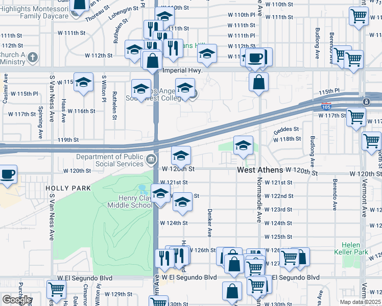 map of restaurants, bars, coffee shops, grocery stores, and more near 1677 Bruin Street in Los Angeles
