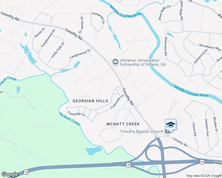 map of restaurants, bars, coffee shops, grocery stores, and more near 112 Towns Walk Drive in Athens