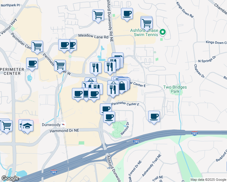 map of restaurants, bars, coffee shops, grocery stores, and more near 4441 Ashford Dunwoody Road Northeast in Dunwoody