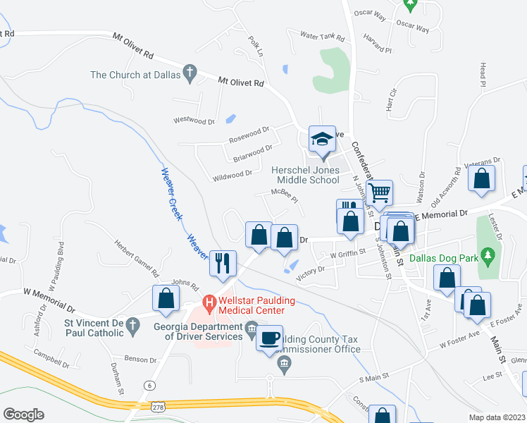 map of restaurants, bars, coffee shops, grocery stores, and more near 134 McBee Street in Dallas
