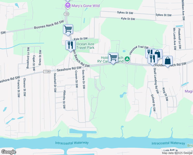 map of restaurants, bars, coffee shops, grocery stores, and more near Sable Oak Cir SW in Brunswick