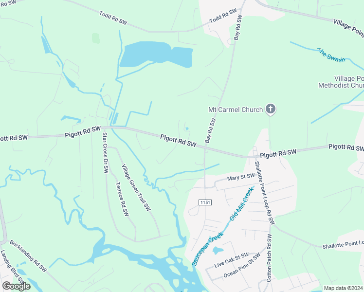 map of restaurants, bars, coffee shops, grocery stores, and more near 4455 Pigott Road Southwest in Shallotte