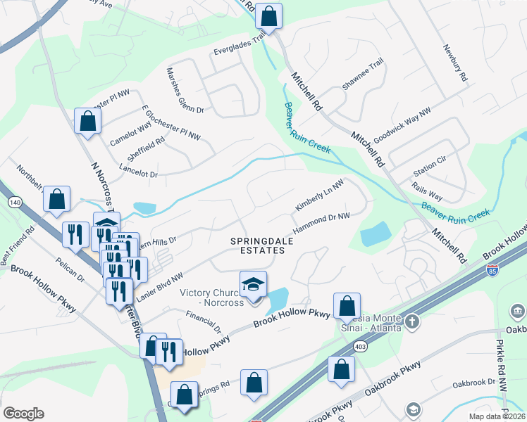 map of restaurants, bars, coffee shops, grocery stores, and more near 5776 Woodvalley Trce in Norcross