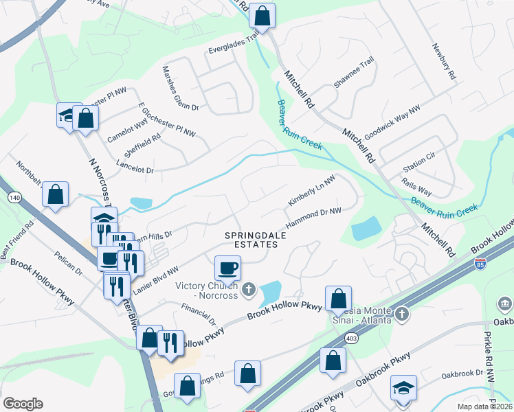 map of restaurants, bars, coffee shops, grocery stores, and more near 5776 Woodvalley Trce in Norcross