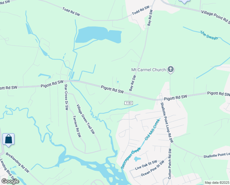 map of restaurants, bars, coffee shops, grocery stores, and more near 4455 Pigott Road Southwest in Shallotte