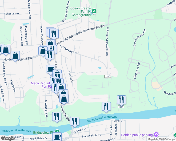 map of restaurants, bars, coffee shops, grocery stores, and more near 1112 Indigo Branch Road Southwest in Supply