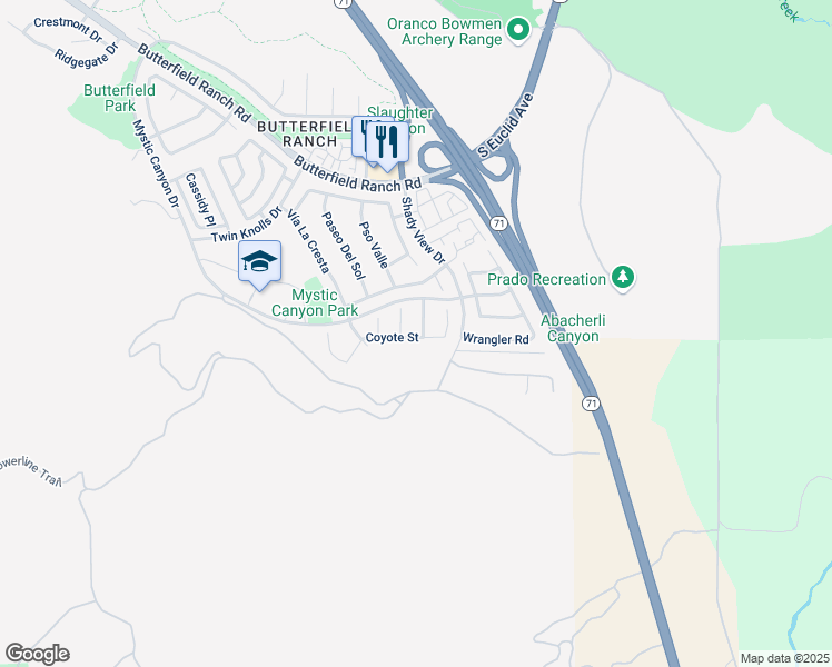 map of restaurants, bars, coffee shops, grocery stores, and more near 18068 Prairie Street in Chino Hills