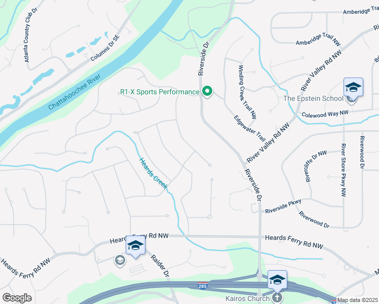 map of restaurants, bars, coffee shops, grocery stores, and more near 6206 Mountain Brook Way Northwest in Sandy Springs