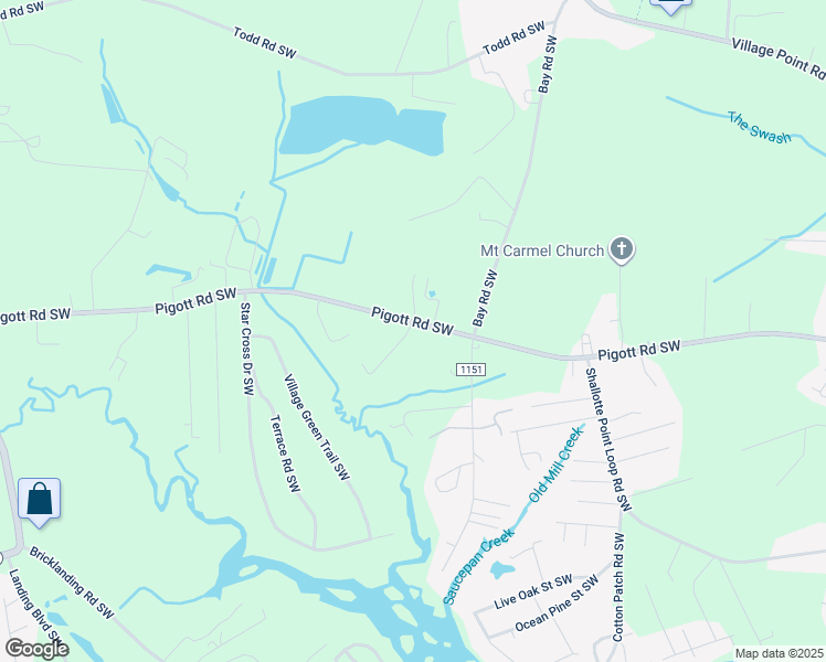 map of restaurants, bars, coffee shops, grocery stores, and more near 4465 Pigott Road Southwest in Shallotte
