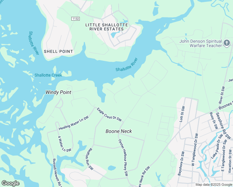 map of restaurants, bars, coffee shops, grocery stores, and more near 1858 Harbours Edge Lane Southwest in Brunswick County